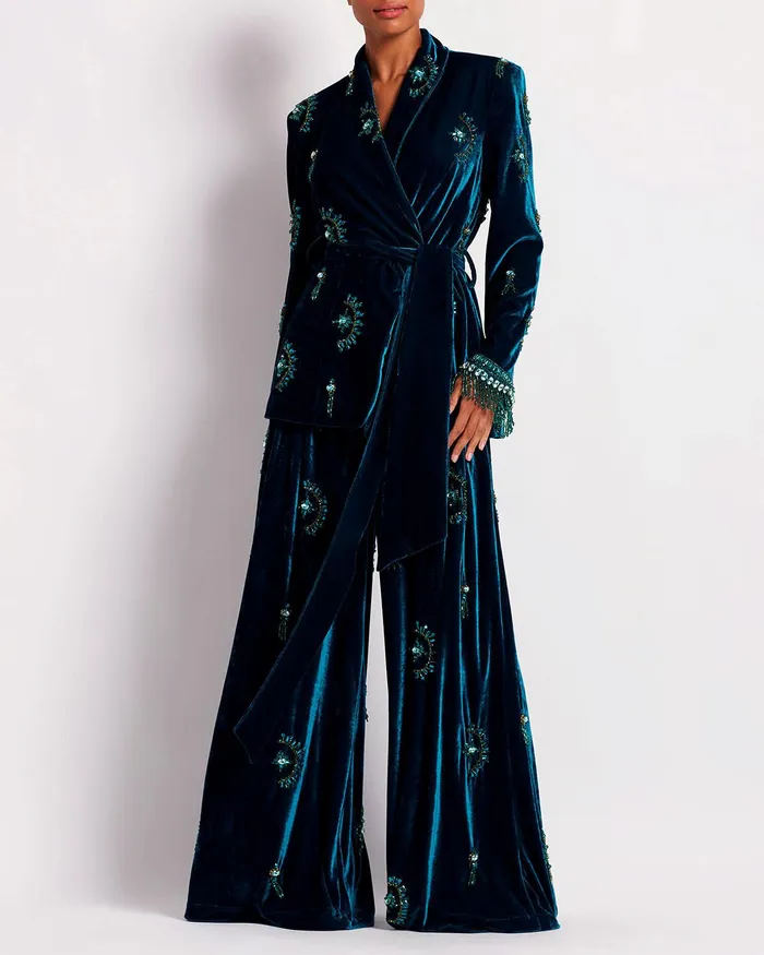 Bottoms Women PatBO HandBeaded Velvet Trousers RUNWAY