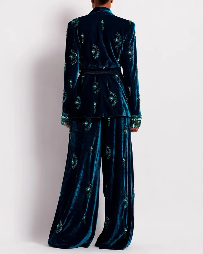 Bottoms Women PatBO HandBeaded Velvet Trousers RUNWAY