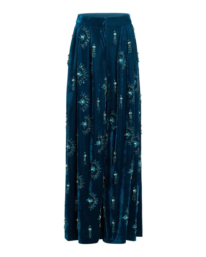 Bottoms Women PatBO HandBeaded Velvet Trousers RUNWAY