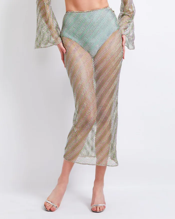 Bottoms Women PatBO RhinestoneNetted Midi Skirt EXCLUSIVE