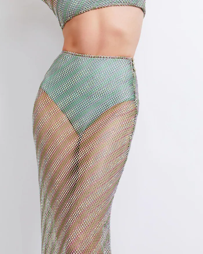 Bottoms Women PatBO RhinestoneNetted Midi Skirt EXCLUSIVE
