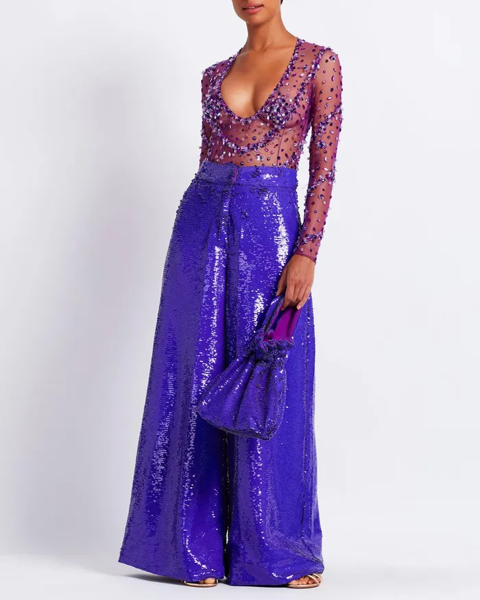Bottoms Women PatBO SEQUIN WIDE LEG PANT
