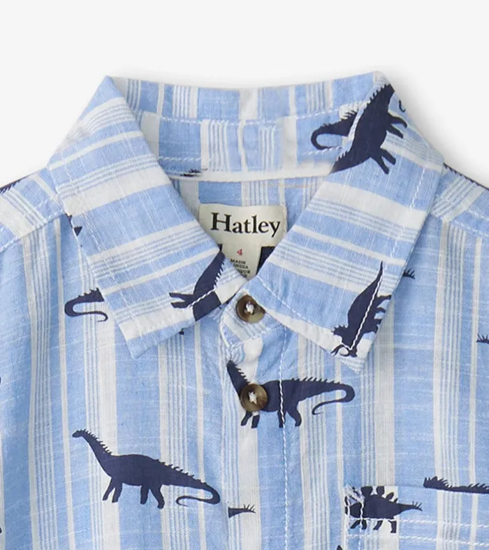 Boys Dino Stripes Button Down Shirt Hatley