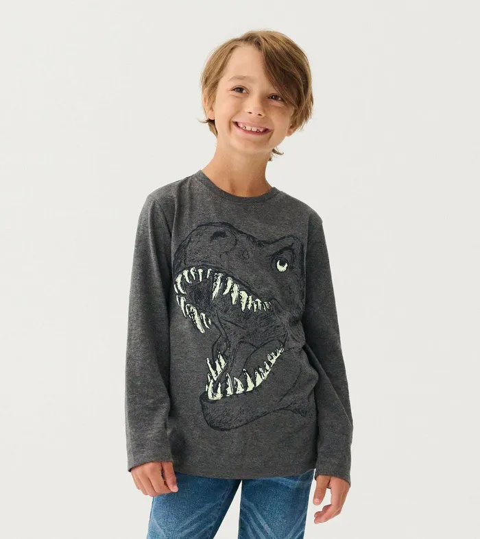 Boys TRex Glow In The Dark Long Sleeve TShirt Hatley