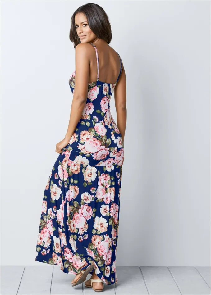 ButtonFront Maxi Dress Navy Multi Women VENUS Sundresses