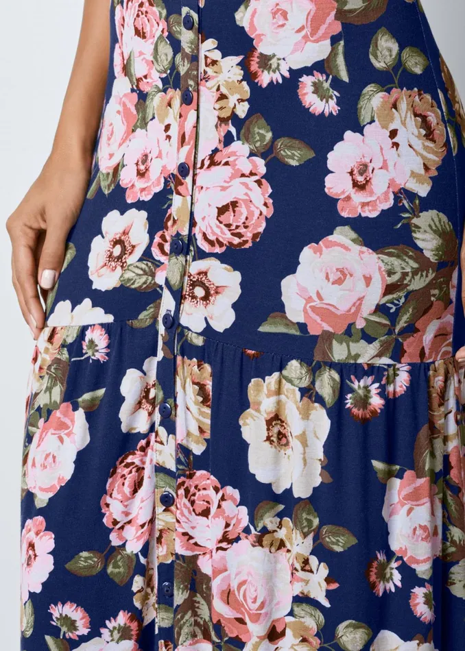 ButtonFront Maxi Dress Navy Multi Women VENUS Sundresses