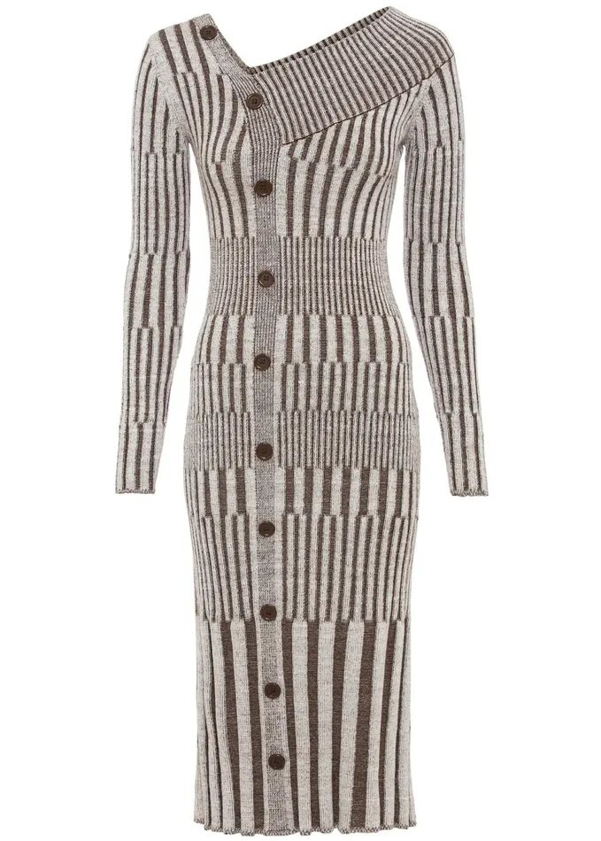 ButtonFront Sweater Dress Grey and Black Women VENUS Midi Dresses