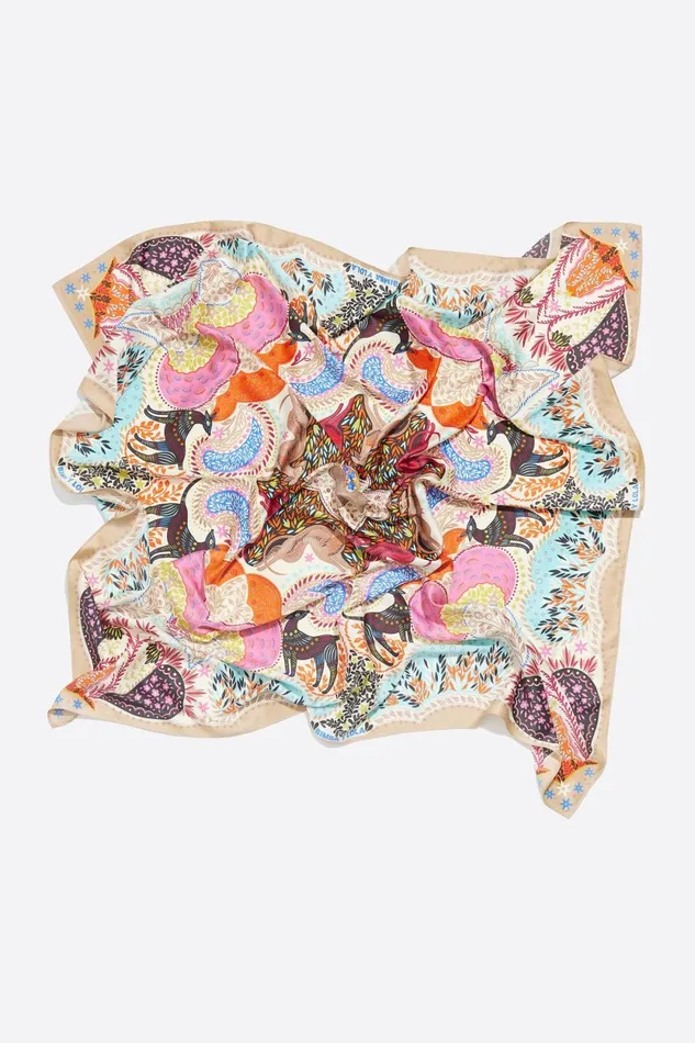 Camel Greyhound And Small Leaf Print Scarf Camel Women Bimba Y Lola Scarves Camel Greyhound And Small Leaf Print Scarf Camel Women Bimba Y Lola Scarves