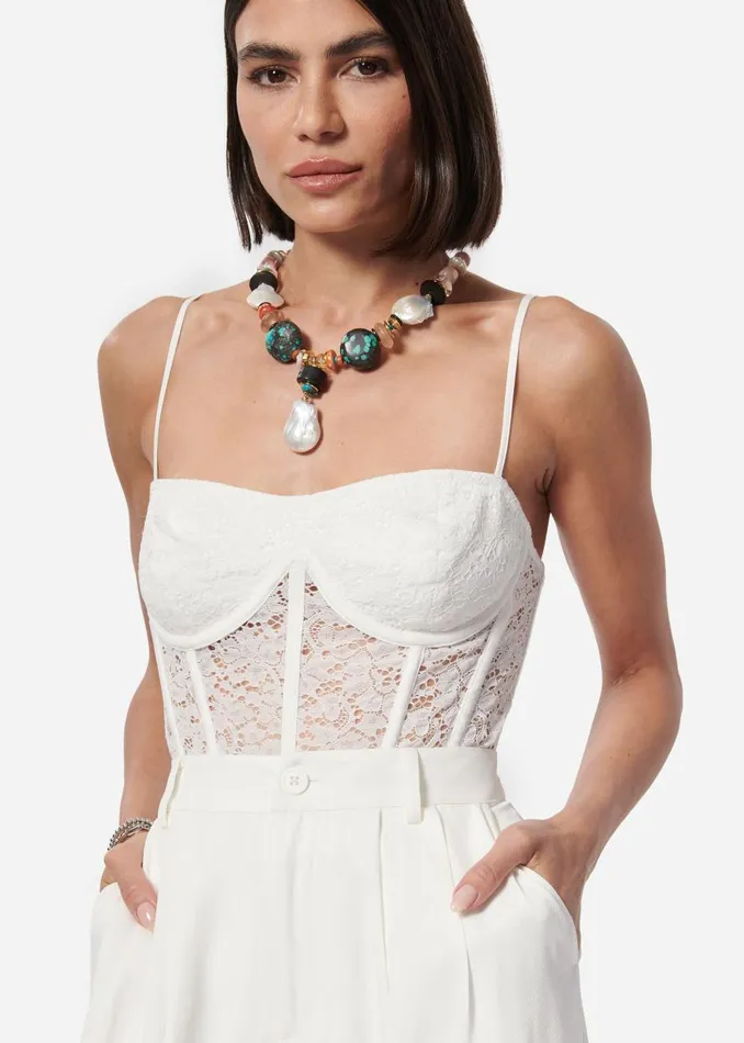 CAMI NYC Bodysuits Women Jora Matte Lace Bodysuit White