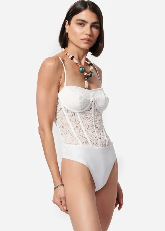 CAMI NYC Bodysuits Women Jora Matte Lace Bodysuit White