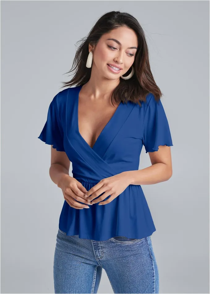 CASUAL WRAP TOP Blue Women VENUS Night Out Tops