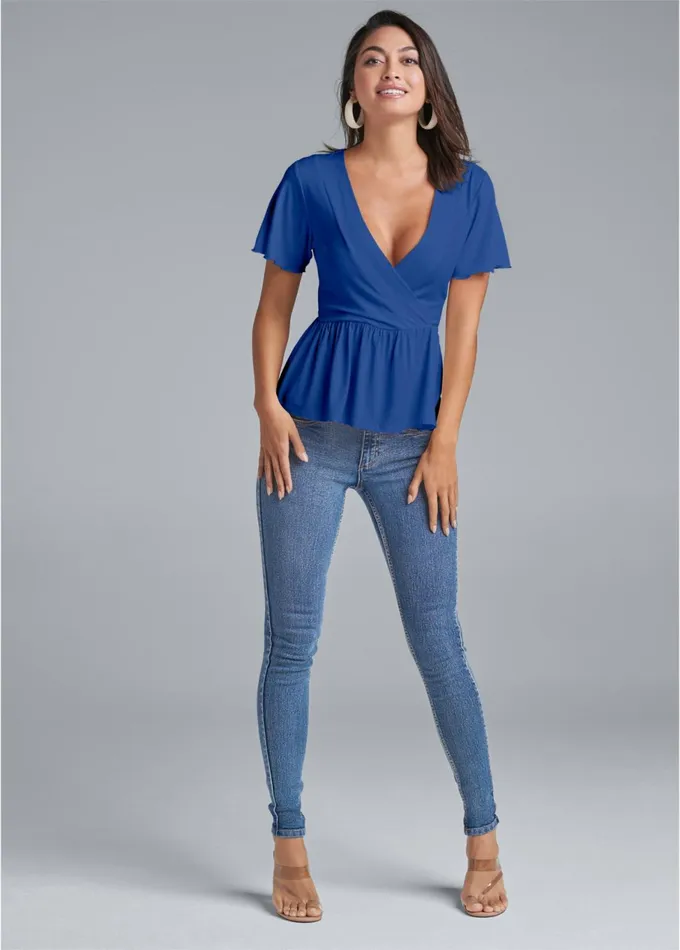 CASUAL WRAP TOP Blue Women VENUS Night Out Tops