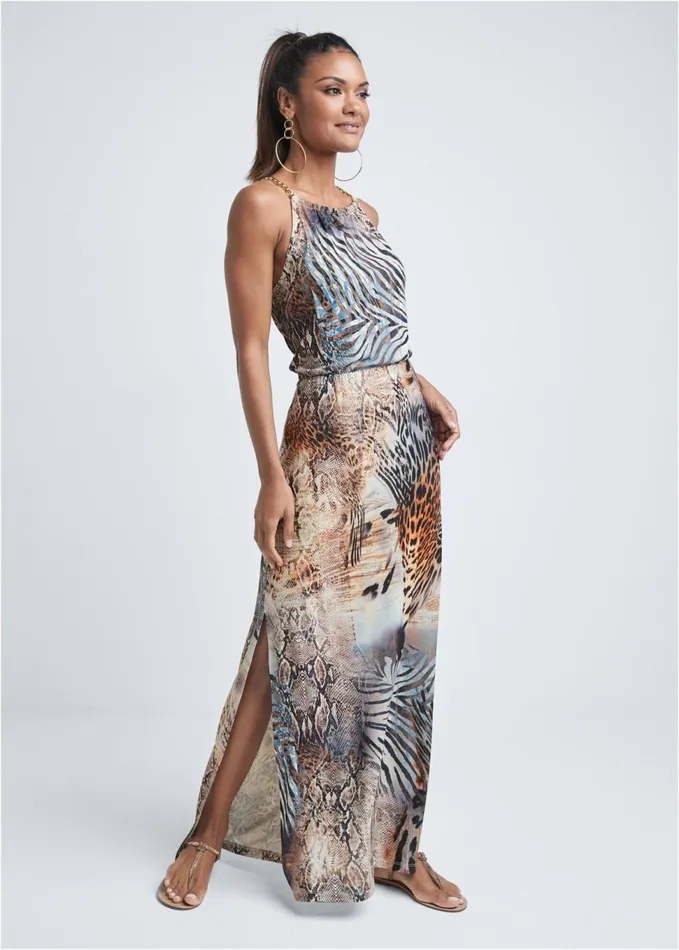 CHAIN STRAP MAXI DRESS Brown Multi Women VENUS Sundresses