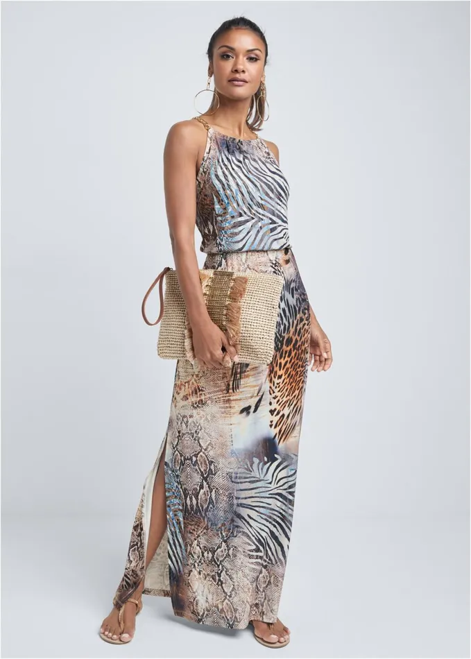 CHAIN STRAP MAXI DRESS Brown Multi Women VENUS Sundresses