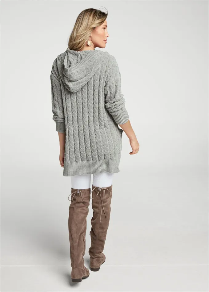 CHENILLE CABLE KNIT CARDIGAN Grey Women VENUS Cardigans and Dusters
