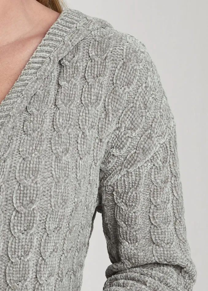 CHENILLE CABLE KNIT CARDIGAN Grey Women VENUS Cardigans and Dusters