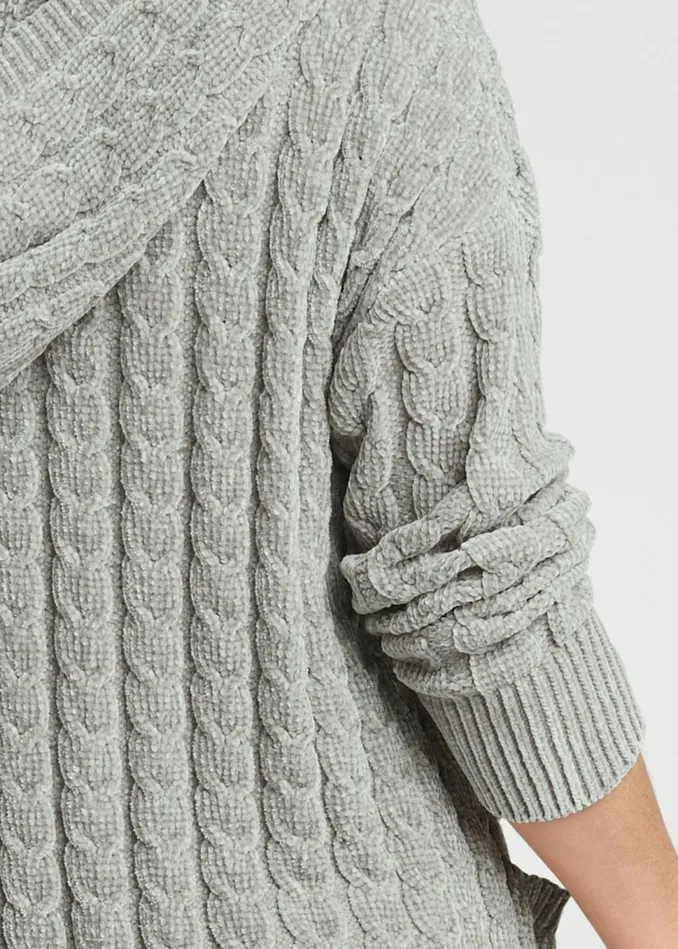 CHENILLE CABLE KNIT CARDIGAN Grey Women VENUS Cardigans and Dusters