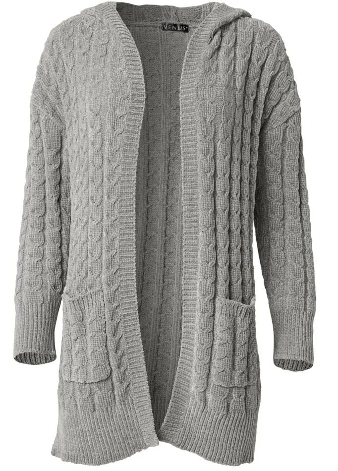 CHENILLE CABLE KNIT CARDIGAN Grey Women VENUS Cardigans and Dusters