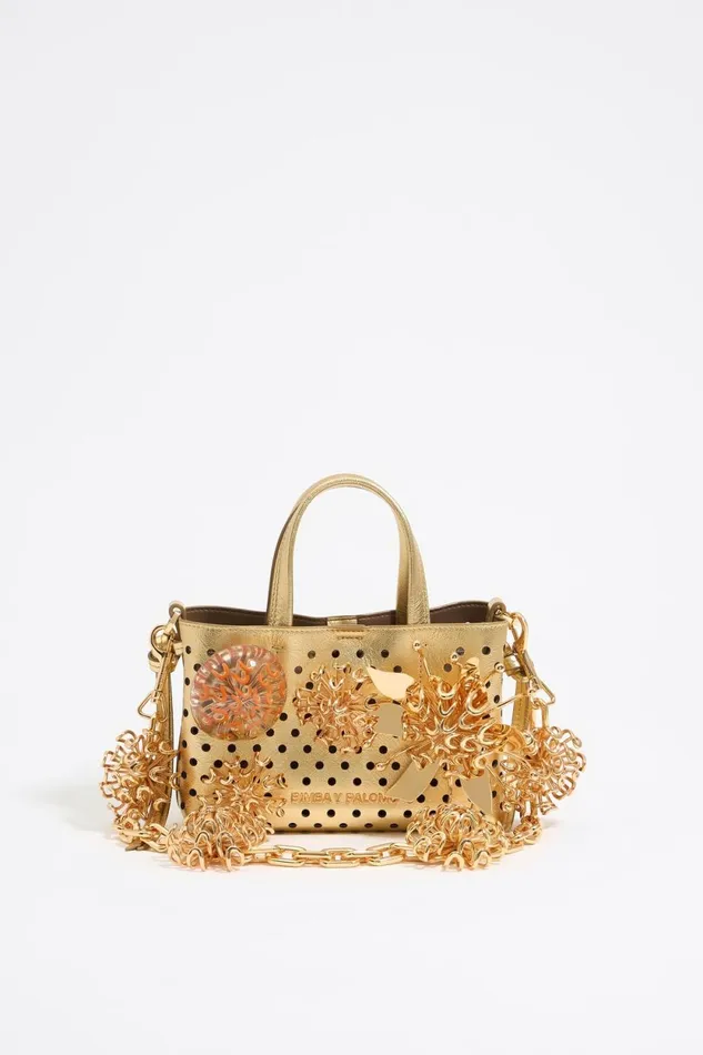 Chrysanthemum Charm With Gold Metal Leaves Gold Women Bimba Y Lola Bag Charms Chrysanthemum Charm With Gold Metal Leaves Gold Women Bimba Y Lola Bag Charms