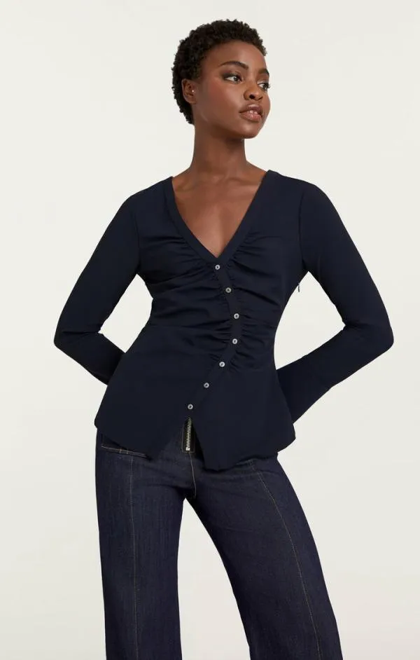 Cinq Sept Carmen Top Navy Women Long Sleeve Tops