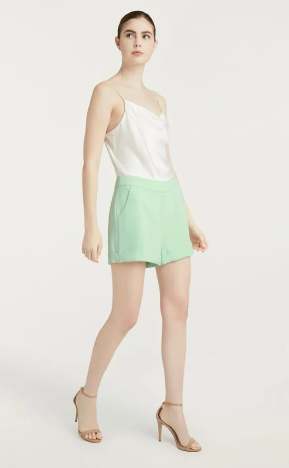 Cinq Sept Crepe Elaine Short Green Papaya Women Shorts