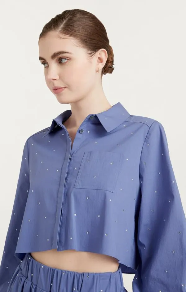 Cinq Sept Cropped Selina Top Soft Peri Women Long Sleeve Tops