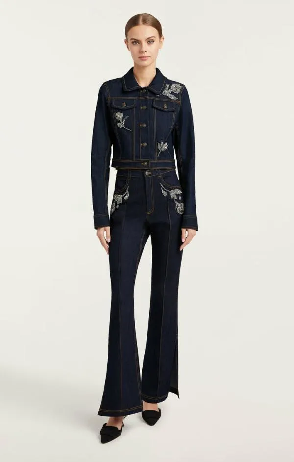 Cinq Sept Crystal Floral Regina Jacket Indigo Women Blazers