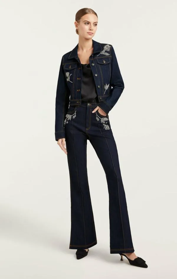 Cinq Sept Crystal Floral Regina Jacket Indigo Women Blazers