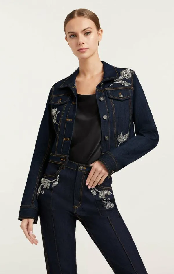 Cinq Sept Crystal Floral Regina Jacket Indigo Women Blazers