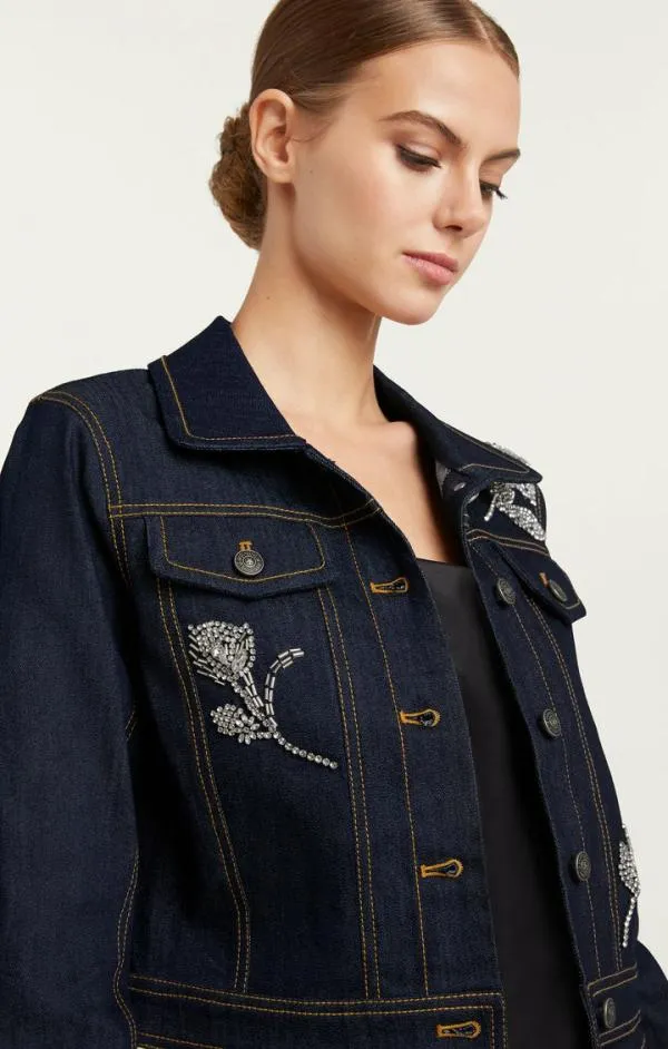 Cinq Sept Crystal Floral Regina Jacket Indigo Women Blazers