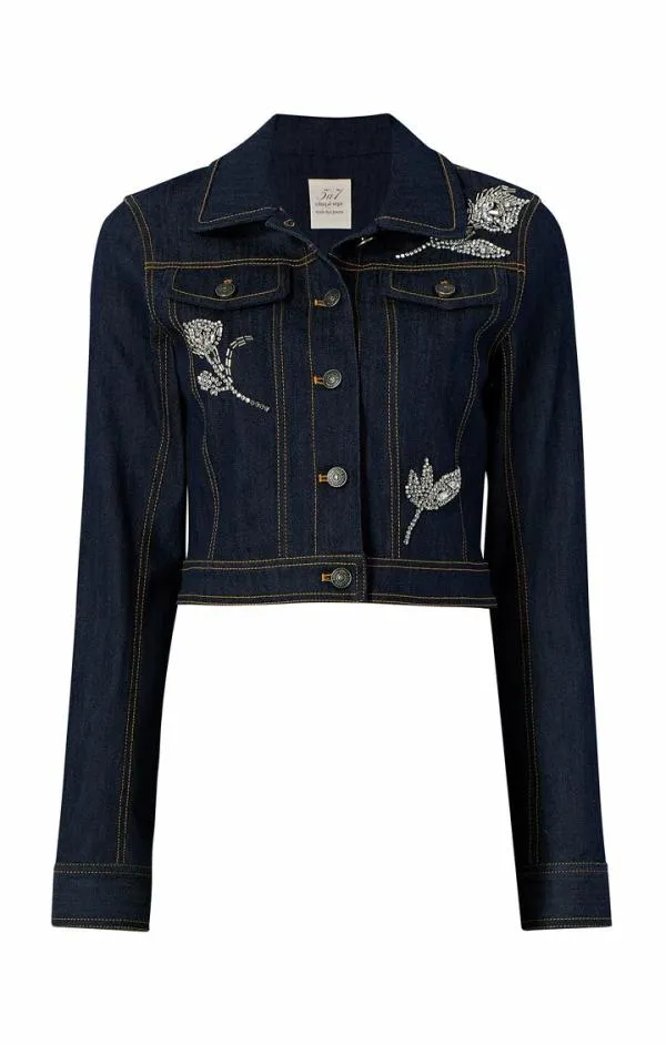 Cinq Sept Crystal Floral Regina Jacket Indigo Women Blazers
