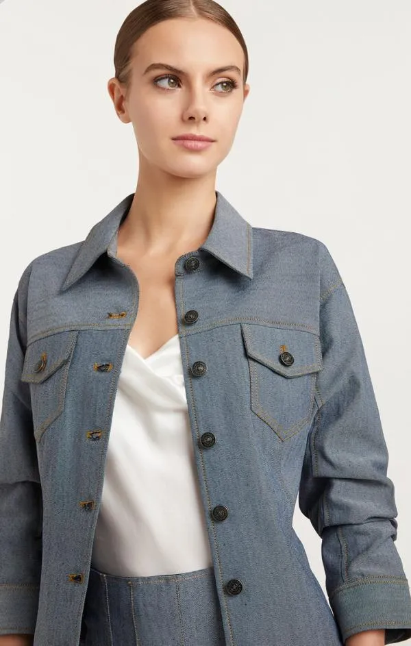 Cinq Sept Reverse Denim Scrunched Canyon Jacket Light Indigo Women Denim