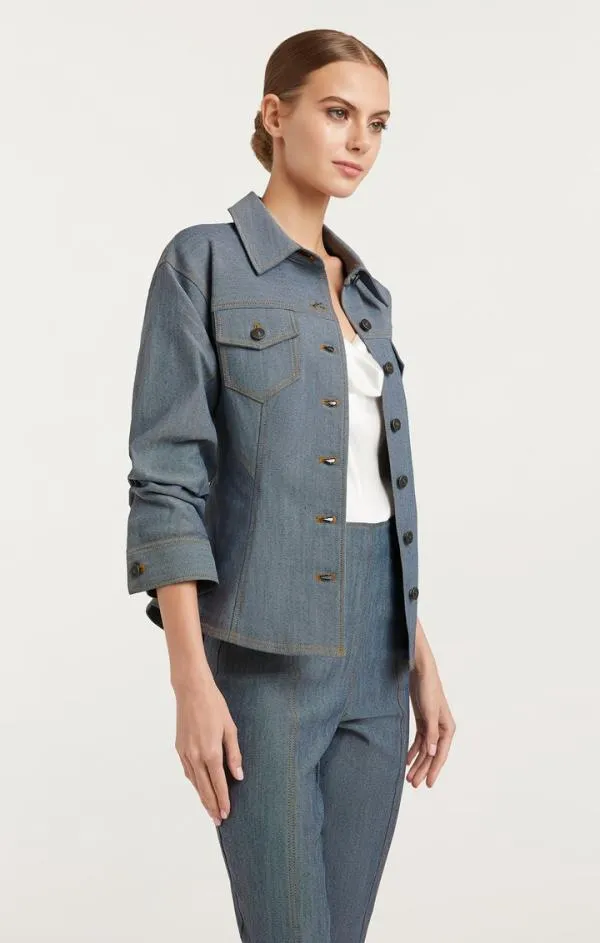 Cinq Sept Reverse Denim Scrunched Canyon Jacket Light Indigo Women Denim