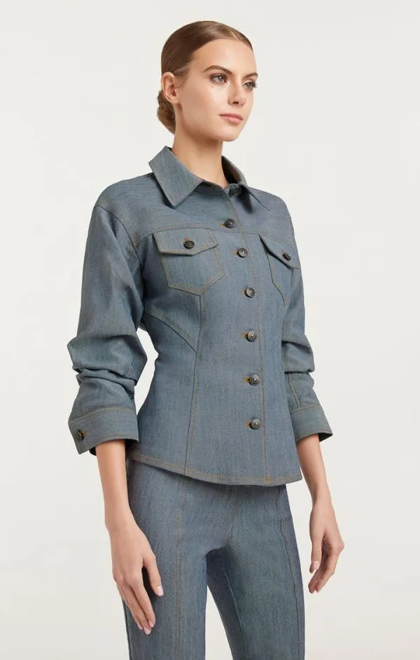 Cinq Sept Reverse Denim Scrunched Canyon Jacket Light Indigo Women Denim