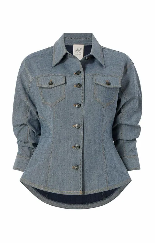 Cinq Sept Reverse Denim Scrunched Canyon Jacket Light Indigo Women Denim