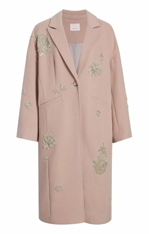 Cinq Sept Rose Embellished Gravis Coat Oyster Women Outerwear