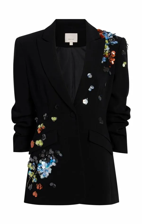 Cinq Sept Sequin Flower Scrunched Cheyenne Blazer Blackmulti Women Blazers