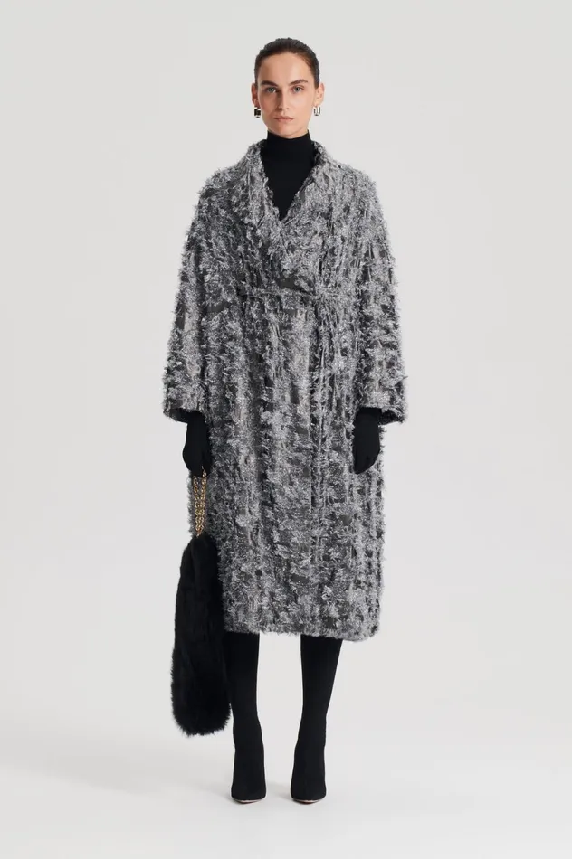 Coats Women Scanlan Theodore TINSEL FRINGE COAT Darksilver