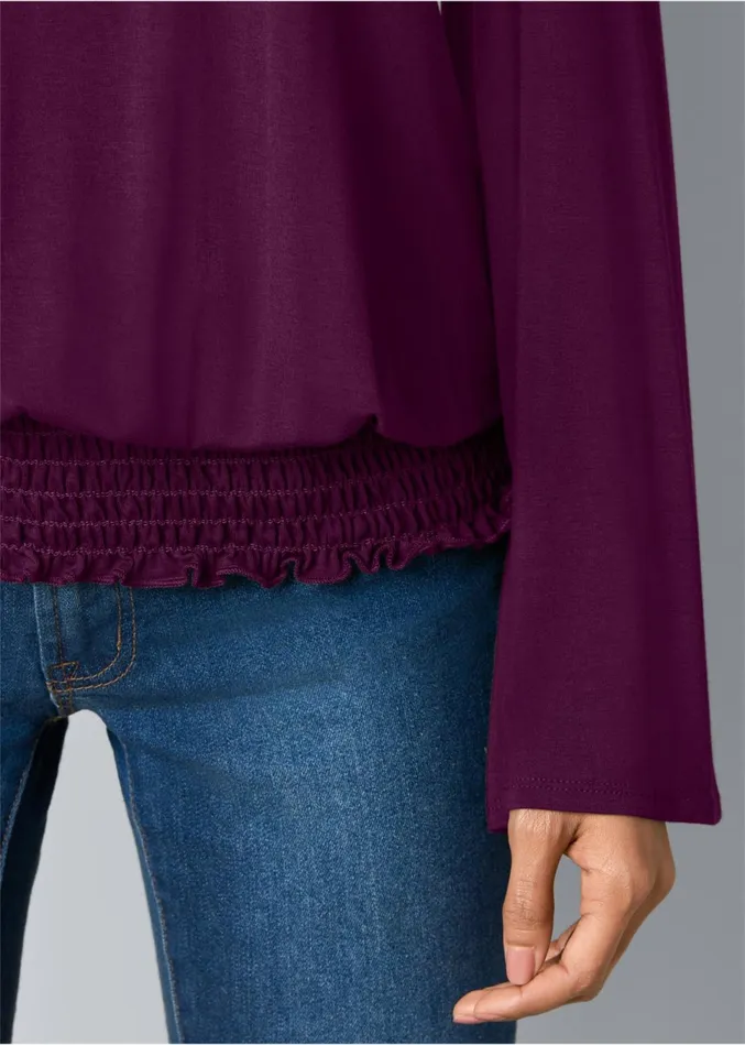 Coldshoulder Blouson Top Dark Purple Women VENUS Venus Basics Tops