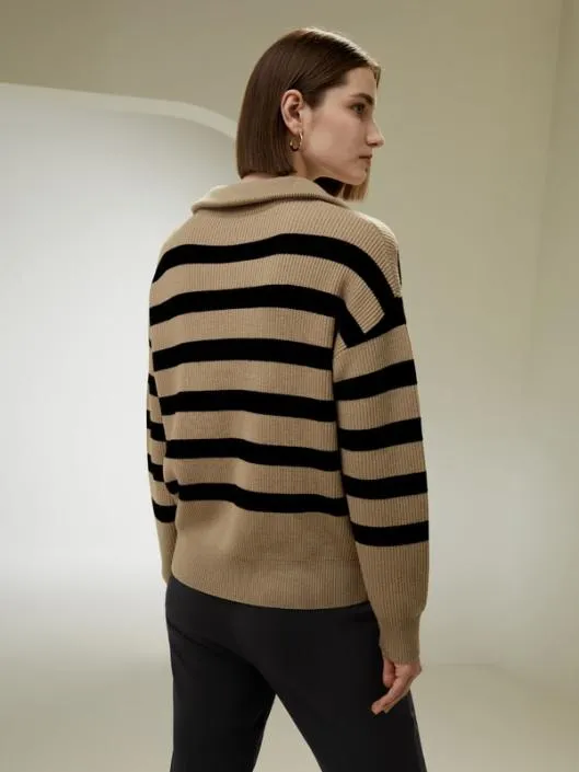 Collared QuarterZip Wool Sweater Women Lilysilk Knitwear