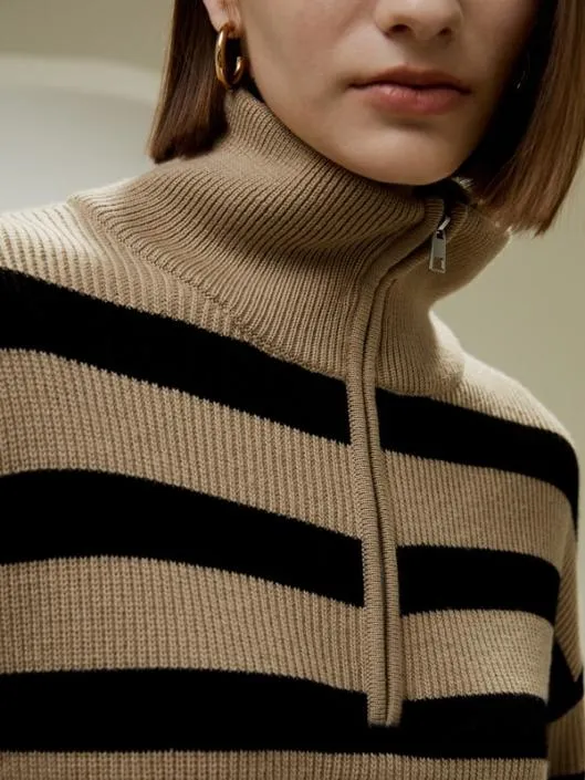 Collared QuarterZip Wool Sweater Women Lilysilk Knitwear