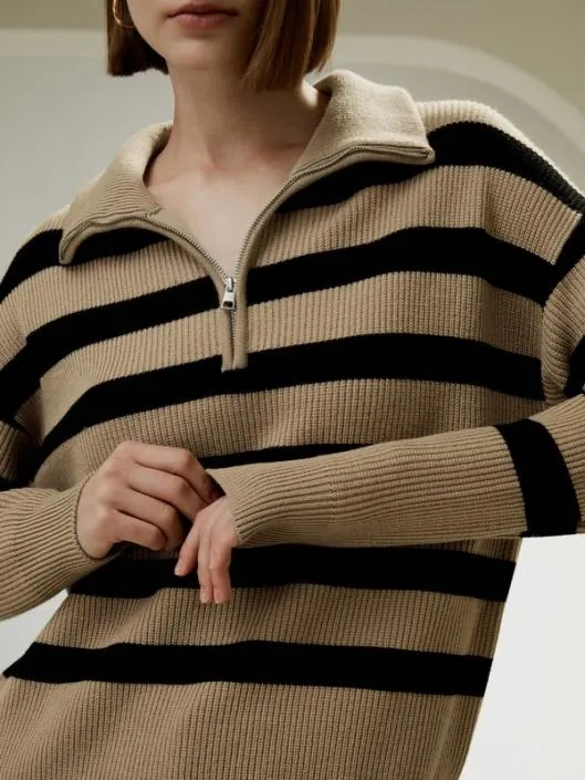 Collared QuarterZip Wool Sweater Women Lilysilk Knitwear