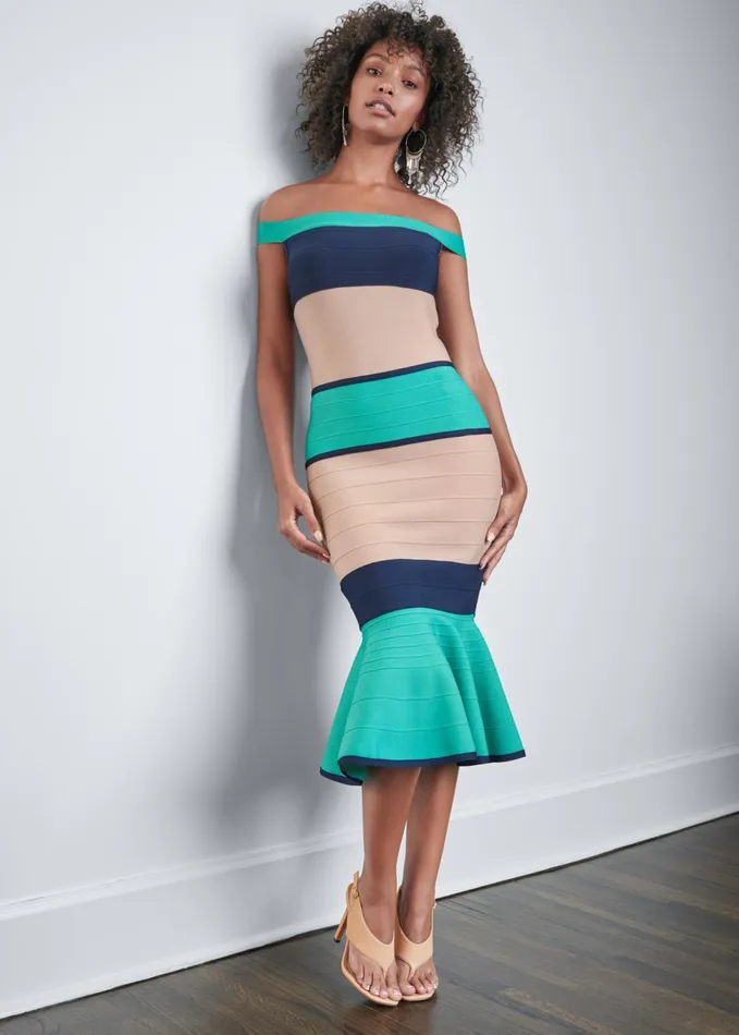 COLOR BLOCK BANDAGE DRESS Turquoise Multi Women VENUS Midi Dresses