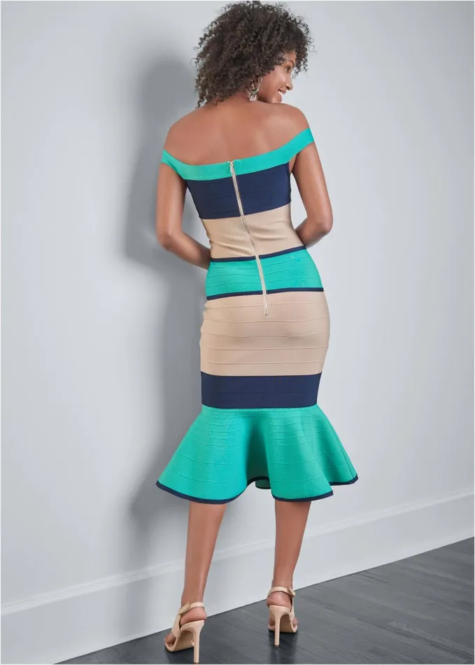 COLOR BLOCK BANDAGE DRESS Turquoise Multi Women VENUS Midi Dresses COLOR BLOCK BANDAGE DRESS Turquoise Multi Women VENUS Midi Dresses
