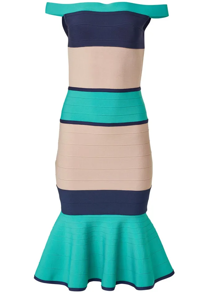 COLOR BLOCK BANDAGE DRESS Turquoise Multi Women VENUS Midi Dresses COLOR BLOCK BANDAGE DRESS Turquoise Multi Women VENUS Midi Dresses