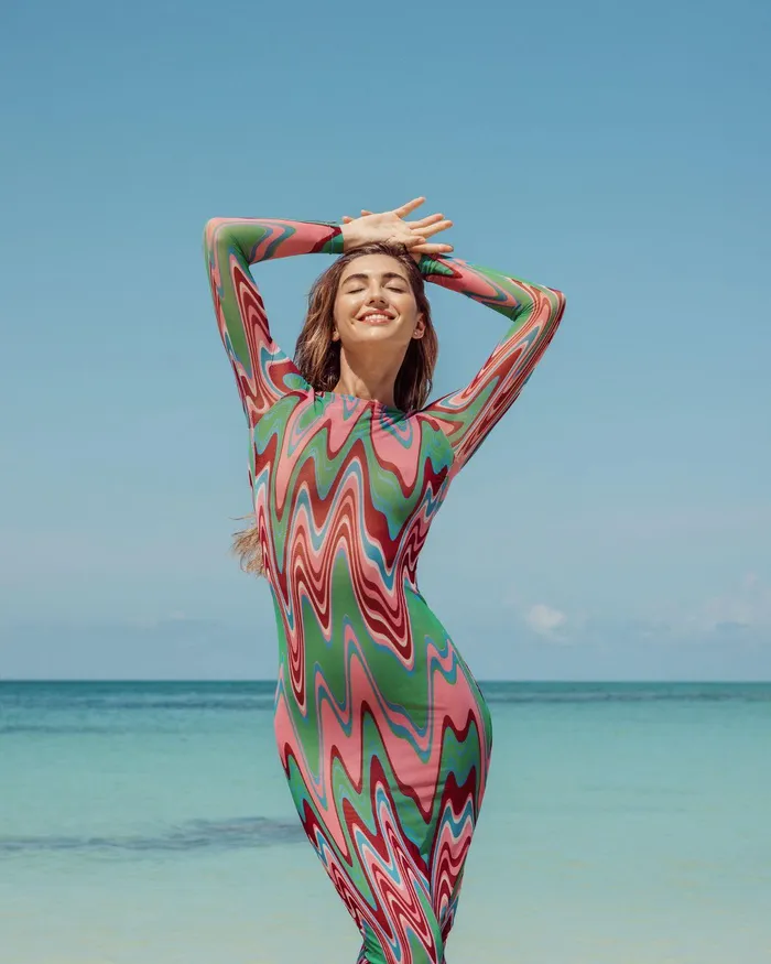 CoverUps Women PatBO Wave Printed Tulle Maxi Dress