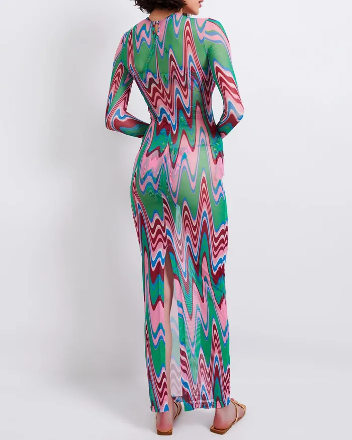 CoverUps Women PatBO Wave Printed Tulle Maxi Dress