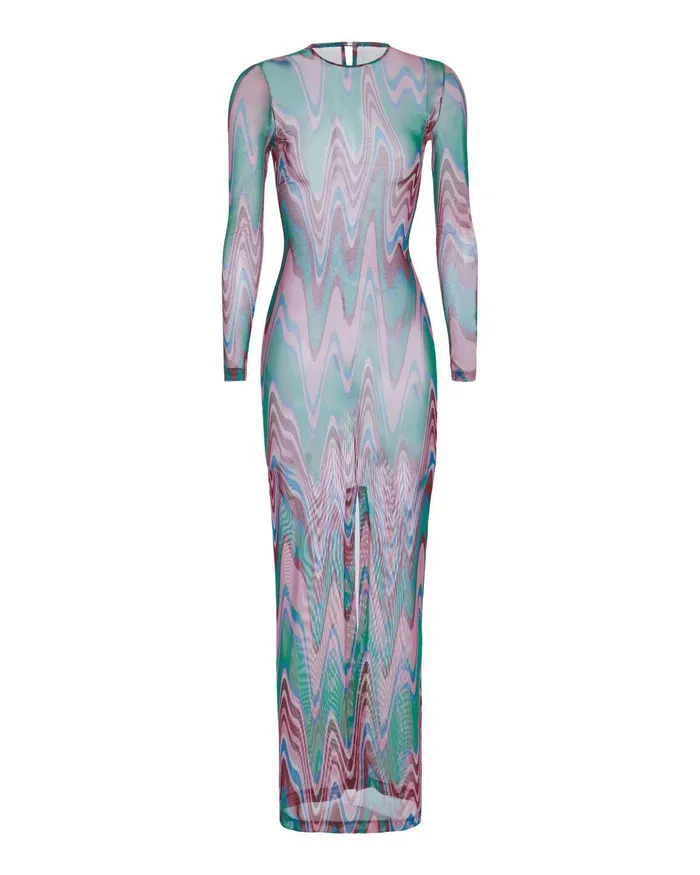 CoverUps Women PatBO Wave Printed Tulle Maxi Dress