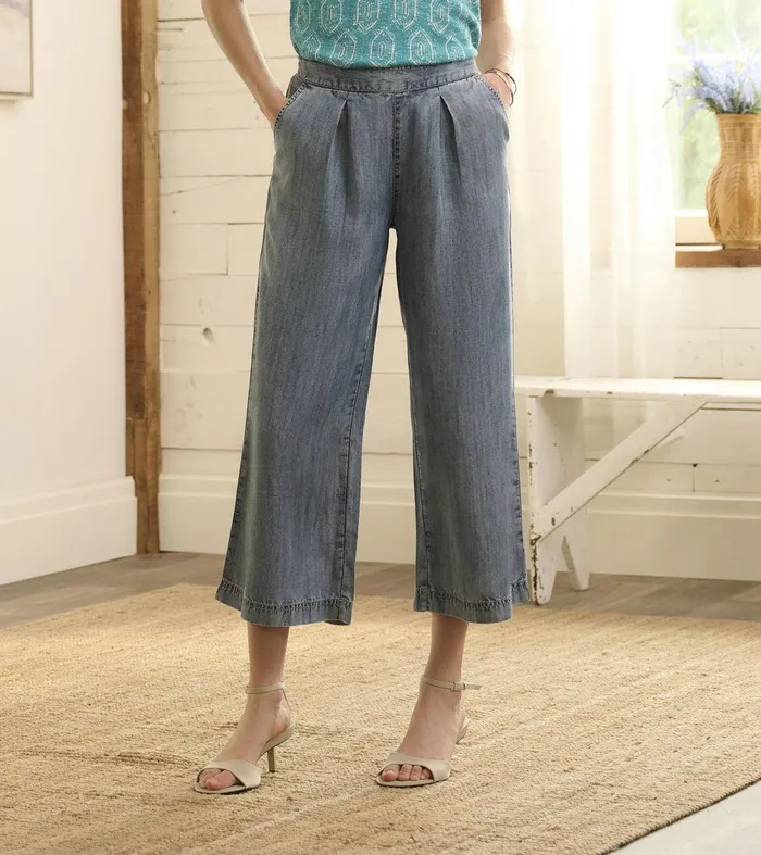Cropped Wide Leg Pants 8211 Blue Acid Rinse Hatley