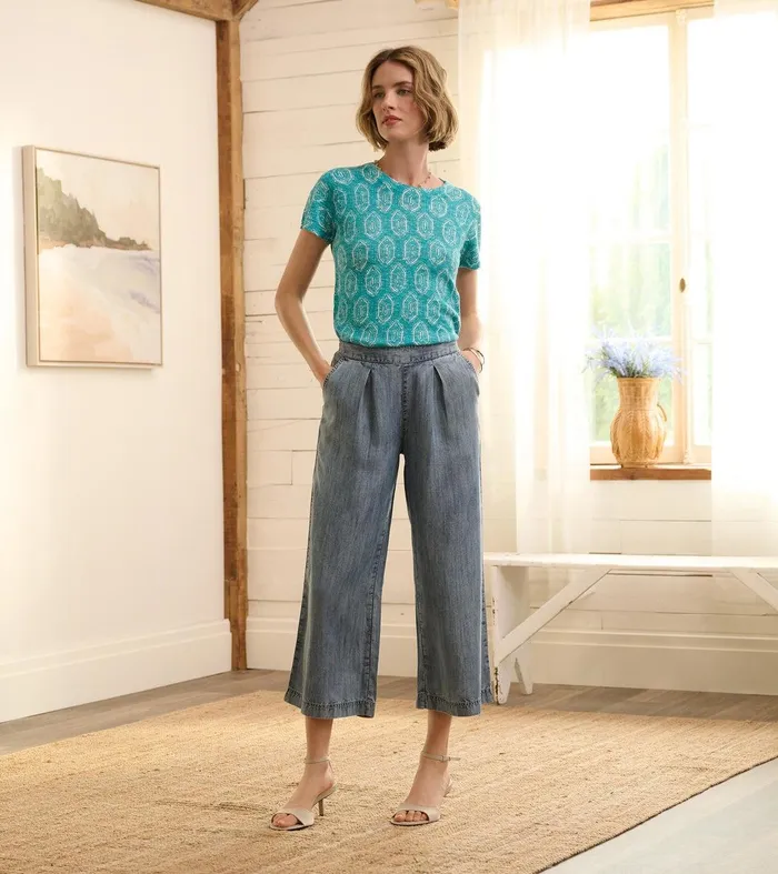 Cropped Wide Leg Pants 8211 Blue Acid Rinse Hatley